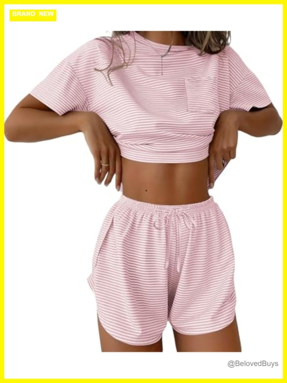 Women's 2 Piece Striped Pajama Set Short Sleeve Split Short Lounge Set